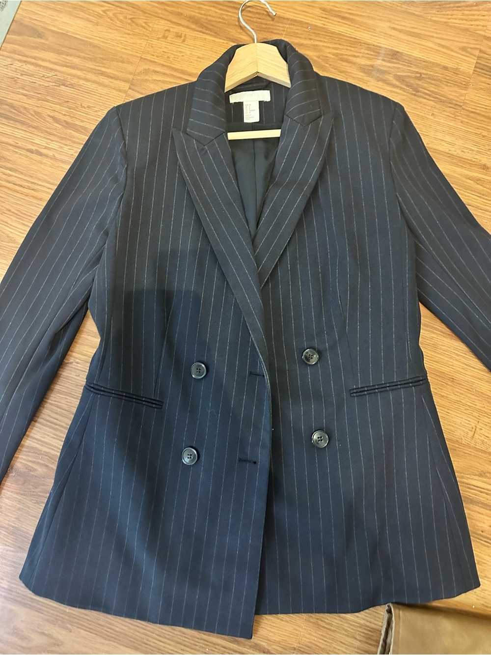 H&M Navy Pinstripe Double-Breasted Blazer